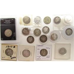 BARBER QUARTER LOT OF 17 COINS