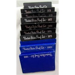 10 U.S PROOF SETS B/W YEARS '68-'80