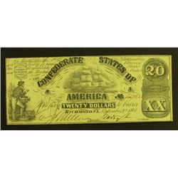1861 $20 CONFEDERATE STATES OF AMERICA CIVIL