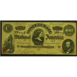1864 $100 CONFEDERATE STATES OF AMERICA NOTE