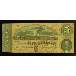 1864 $5 CONFEDERATE STATES OF AMERICA NOTE