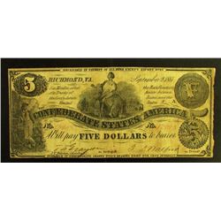 1861 $5 CONFEDERATE STATES OF AMERICA NOTE