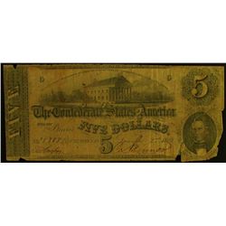 1862 $5 CONFEDERATE STATES OF AMERICA NOTE