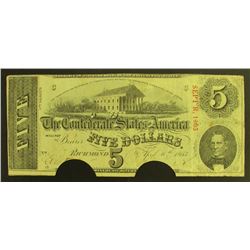 1863 $5 CONFEDERATE STATES OF AMERICA CIVIL