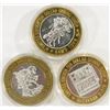 Image 1 : 3-CASINO GAMING TOKENS-SILVER!