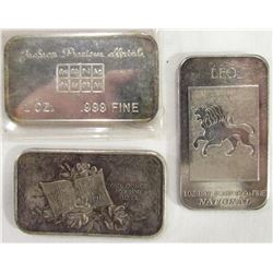 3-1ozt .999 SILVER BARS: 1973 MOTHERS DAY, LEO,