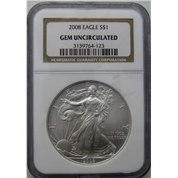 2008 AMERICAN SILVER EAGLE NGC GEM UNC