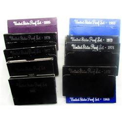 10 U.S PROOF SETS B/W YEARS '68-'85