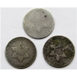 1852, 1856, 1853 THREE CENT SILVERS