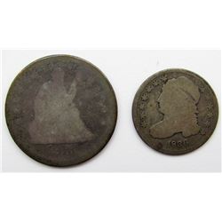 1836 BUST DIME & 1876 SEATED QTR