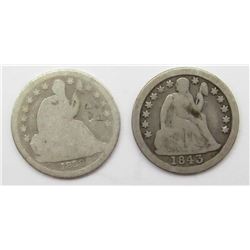 1838 AG & 1843 G/VG SEATED DIMES
