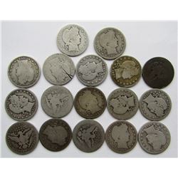 BARBER QTR LOT of 17 COINS