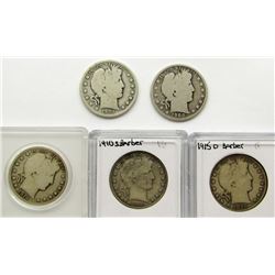5-BARBER HALF DOLLARS: