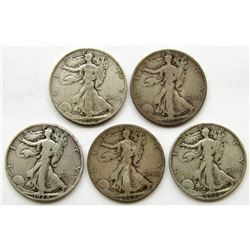 5-WALKING LIBERTY HALF DOLLARS