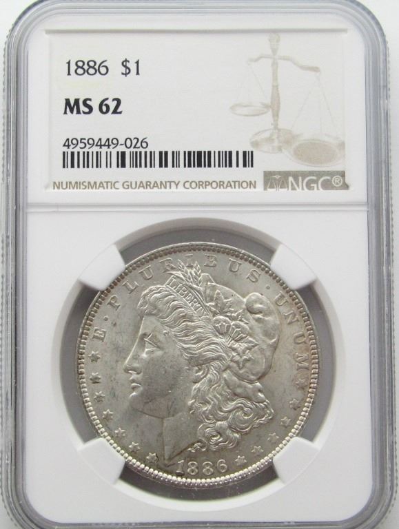 NGC MS 62 1886 Morgan Silver Dollar