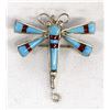 Image 1 : Zuni Silver Turquoise Coral Dragonfly Pin Pendant