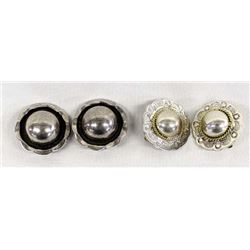 2 Pairs Mexican Sterling Silver Clip-On Earrings