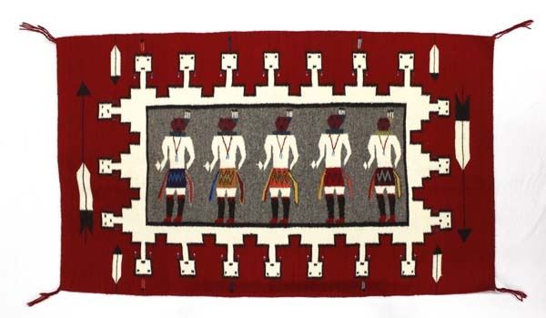Yei Rug Red Native American Navajo Ganada Red Yei Textile Rug