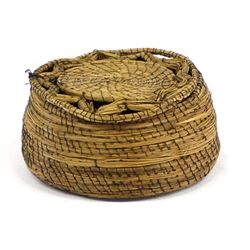 Antique Lidded Pine Needle Basket