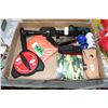 Image 1 : Box with Misc. - Scopes, Knives, Marine Horn w/co2 Cannister, Flask, etc.