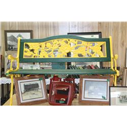 Bench - Green Wood Slats - Yellow Cast Frame  *** MUST be Picked Up