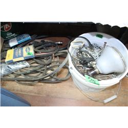 Box with V Belts; a Pail of Assorted Common Nails & a Spotlight   ***Heavy