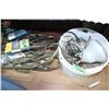 Image 1 : Box with V Belts; a Pail of Assorted Common Nails & a Spotlight   ***Heavy