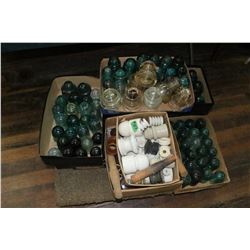 9 Flats of Insulators - Glass & Porcelain - Varying Sizes & Colours  ***MUST be Picked up - Heavy