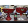 Image 1 : 2 Red Pedestal Bowls & 1 Small Red Vase