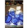 Image 1 : Partial Set of Gold Trimmed Dishes & a Set of Blue, Dutch Patterned Ice Bucket & 7 Glasses