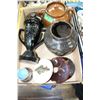 Image 1 : Flat with Small Bean Pot; Crockery Vase; Crockery Lid & a Black Amethyst Trophy