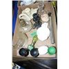 Image 1 : Box with Candle Holders; Lamp Base; Glass Chicken Ornament; Egg Cups & a Lamp Pump