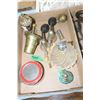 Image 1 : Box with Atomizers, Lighters, Brass Mortar & Pestle & a Shaving Mirror