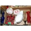 Image 1 : Box with Assorted Dishes - 2 Vases & Monkey Ornament