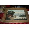 Image 1 : Large Ornate Framed Oil Painting - Switzerland Landscape - by G.A. Braun? (Has some damage)