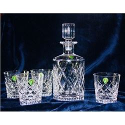 Elegantly Cut Waterford Crystal Decanter & Set of 4 Beautiful Waterford Crystal  Double Old Fashion 