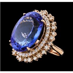 22.99 ctw Tanzanite and Diamond Ring - 14KT Rose Gold