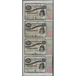 Uncut Sheet of (4) State of Louisiana Baby Bond Obsolete Notes