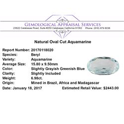 6.98 ct.Natural Oval Cut Aquamarine