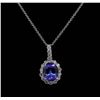 Image 1 : 3.28 ctw Tanzanite and Diamond Pendant With Chain - 14KT White Gold