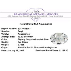 5.71 ct.Natural Oval Cut Aquamarine