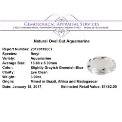 3.90 ct.Natural Oval Cut Aquamarine