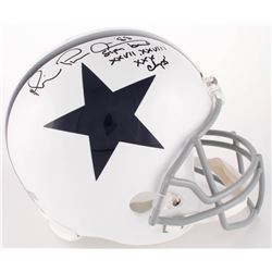 Michael Irvin Signed Cowboys Full-Size Helmet Inscribed "Super Bowl XXVII, XXVIII XXX Champs'" (Radt