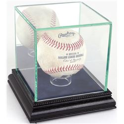 Premium Single Baseball Glass Display Case with Blue Suede  Black Wood Base  Mirrored Back