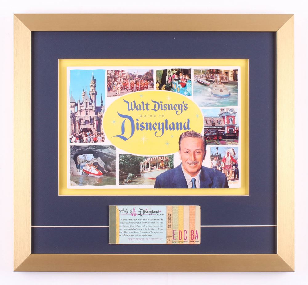 disneyland 17x18 5 custom framed 1960 guide book ticket booklet
