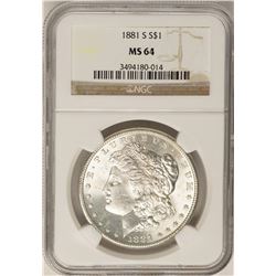 1881-S $1 Morgan Silver Dollar Coin NGC MS64