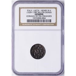 Coinage of the Crusades 1139-1339 Italy Genoa Conrad III Billion Denier NGC Genu