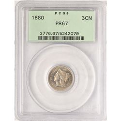 1880 Proof Three Cent Nickel Coin PCGS PR67 Old Green Holder