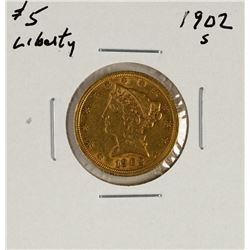 1902-S $5 Liberty Head Half Eagle Gold Coin