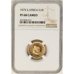 1975 South Africa 1 Rand Proof Gold Coin NGC PF68 Cameo